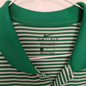 Nike Dri-FIT Mens Polo Shirt Large Green White Striped Cleary Lake Golf RN56323